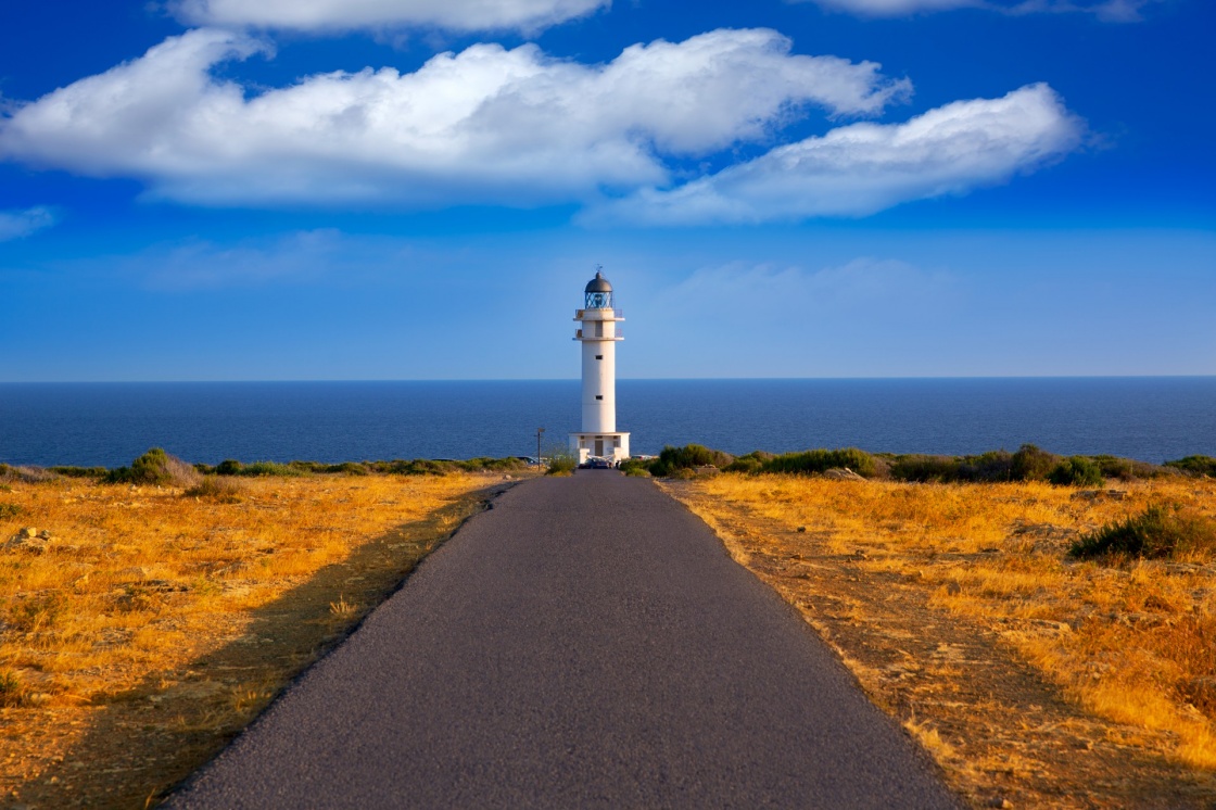 Barbaria cape Lighthouse in Formentera Mediterranean Balearic islands of Spain